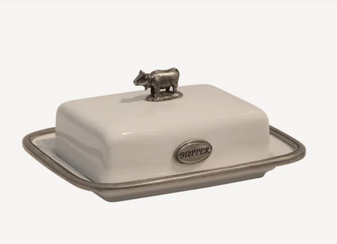 White Porcelaine & Pewter Butter Dish.