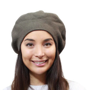 Wool Beret with Raccoon Fur Pom Pom