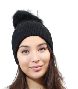 Adults Plain Wool Beanie with Raccoon Pom Pom -BR10.