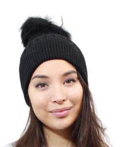 Adults Plain Wool Beanie with Raccoon Pom Pom (BR10)