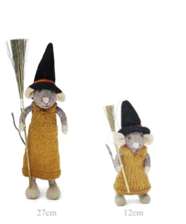 Gry & Sif Halloween Girl Mouse with Hat & Broom.