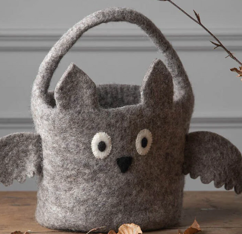 Gry & Sif Halloween Grey Owl Felted Basket