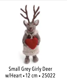 Gry & Sif Small Grey Felt Deer with Heart.