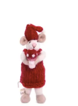 Gry & Sif Small White Girl Mouse with Red Mushrooms.