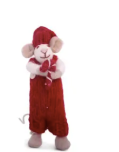 Gry & Sif Small White Boy Mouse with Red Candy Cane.