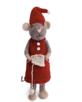 Gry & Sif Grey Girl Mouse with Knitting