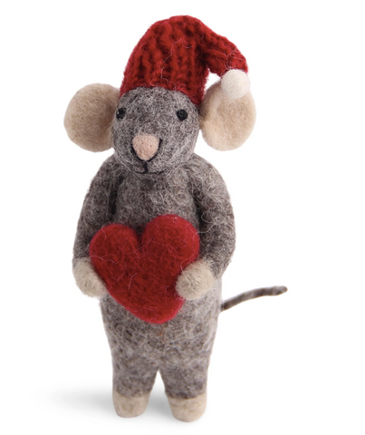 Gry & Sif Small Grey Mouse with Red Heart