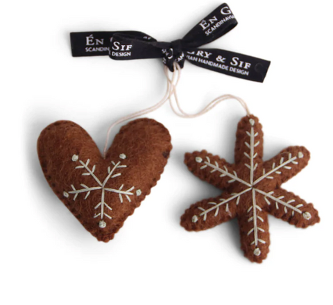 Gry & Sif Gingerbread Heart& Star Felt Decoration.