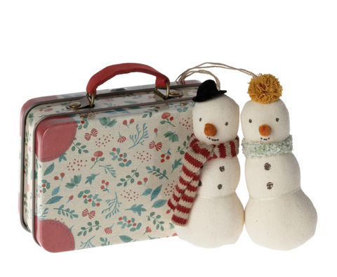 Maileg Snowman Ornaments in Suitcase