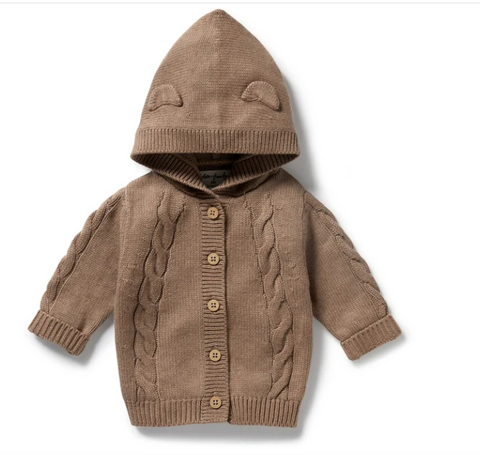 Coco Speckle Organic Knitted Cable Jacket with Hood.