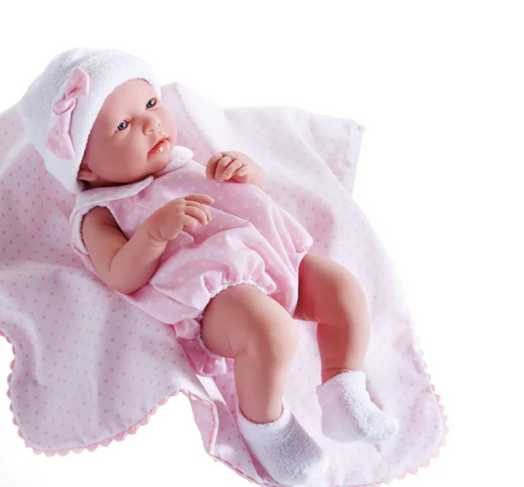 La Newborn All-Vinyl Real Girl Baby Doll-Pink Bubble Suit & Blanket.