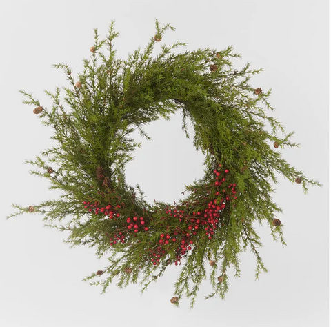 Pine Needle & Red Berry Wreath 90cm