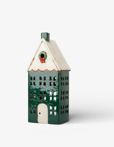 Christmas Tea Light House Green with Wreath Large (YA0087)