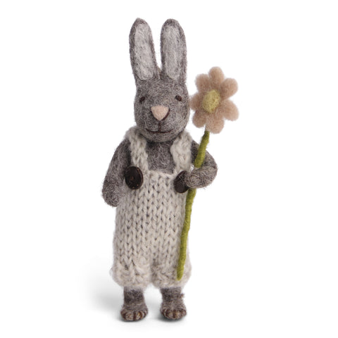 Gry & Sif -Grey Bunny Small with Pants and Flower.