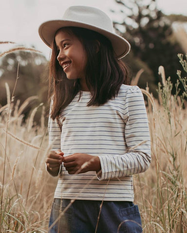 Girls Stripe Gigi Top - Moonlight Blue