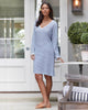 Blue & White Striped Linen Dress - Boat Neck