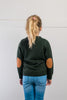 Forest Green Freddie Crew Neck Jumper with Tan Patches Forest Green Freddie Crew Neck Jumper with Tan Patches