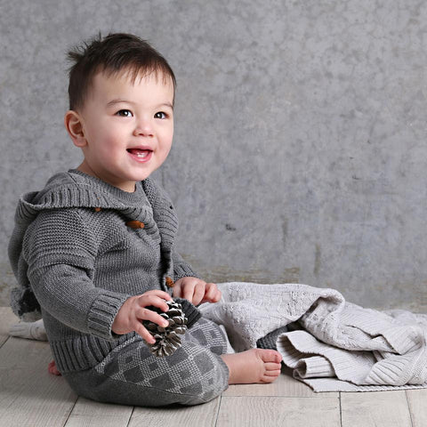 Pom Pom Hood Knit Jacket - Charcoal