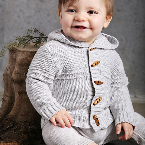 Pom Pom Hood Knit Jacket - Silver