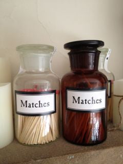 Matches in Apothecary Glass Bottle.