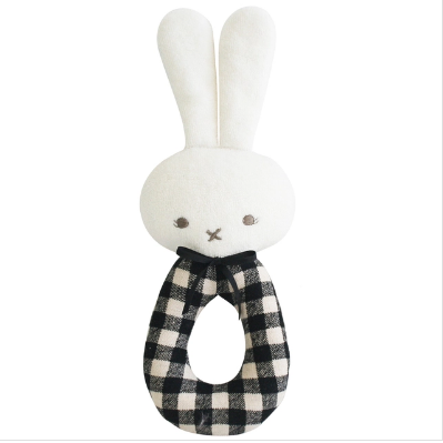 Alimrose Bunny Grab Rattle Black Check