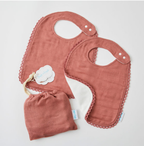 Rosette Double Muslin Lace Trim Bib set of 2