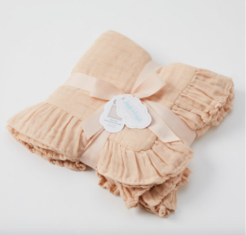 Frill Hem Muslin Baby Blanket - Pink Clay
