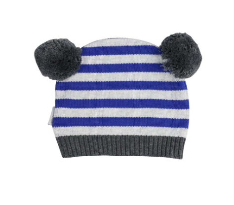 Little Tiger Stripe Knit Beanie with Pom Poms