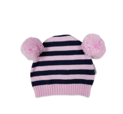 Swan Princess Stripe Knit Beanie with Pom Poms