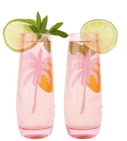 Sunnylife Glass Champagne Flutes - Set 2 - Desert Palms