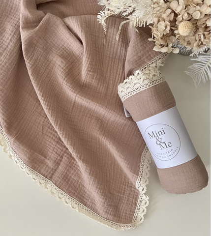 Mini Me Lace Trim Cotton Swaddle.