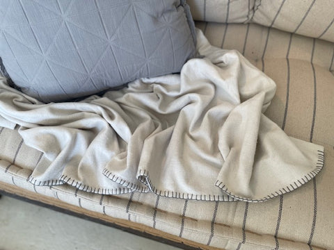 Cotton Throw with Grey Blanket Stitched Edge