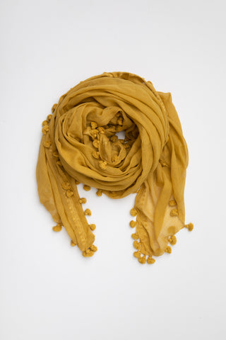 Cloth and Co Silk & Cotton Pom Pom Scarf - Tumeric