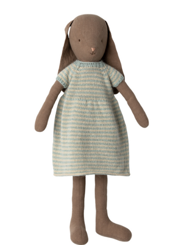 Maileg Bunny Size 4 in Brown Knitted Dress.