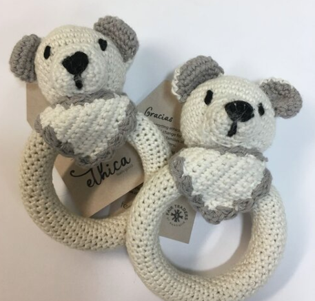 Knitted Teddy with Bib Rattle.