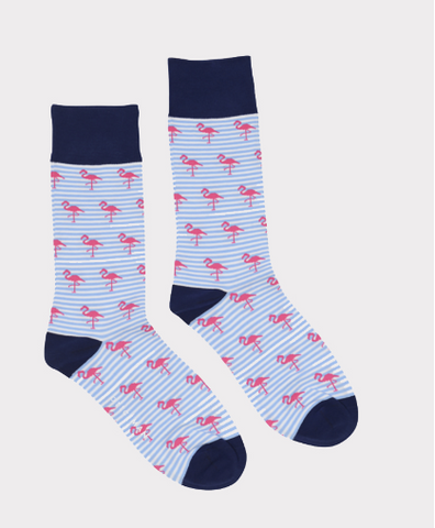 ORTC Socks - Blue Stripe flamingos