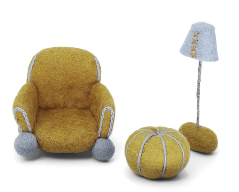 Gry & Sif Felted Ochre Chair, Pillow & Lamp