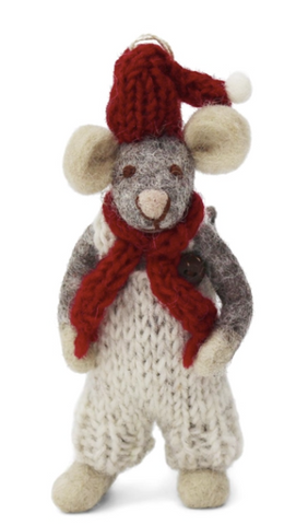 Gry & Sif Small Grey Boy Mouse with Hat & Scarf.
