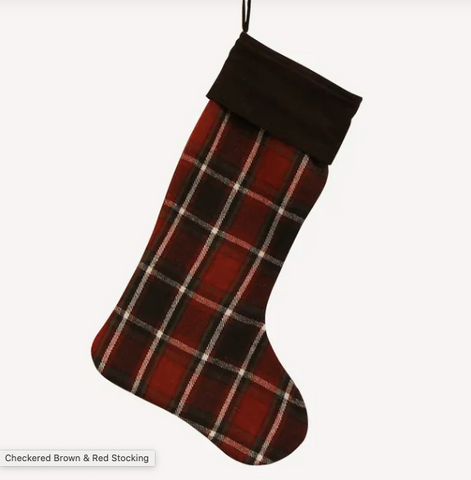 Checkered Brown & Red Christmas Stocking- MB0146