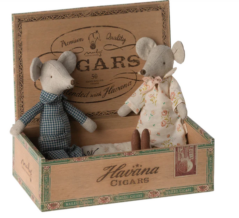 Maileg Grandma And Grandpa Mice in Box.