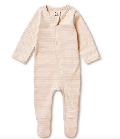 Wilson & Frenchy Organic Stripe Rib Zipsuit with Feet.