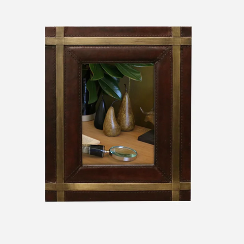 Leather Photo Frame with Brass Trim.