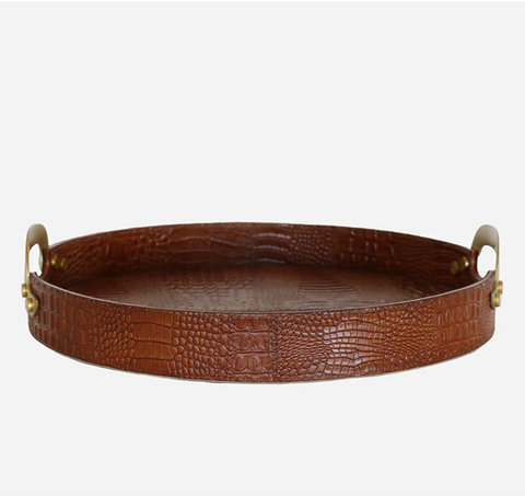 Croco Leather Tray with Brass Handles