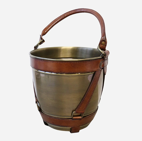 Riviera Brass Wine Cooler with Leather Handles