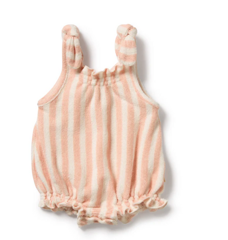 Organic Terry Tie Playsuit - Strawberry Wave.