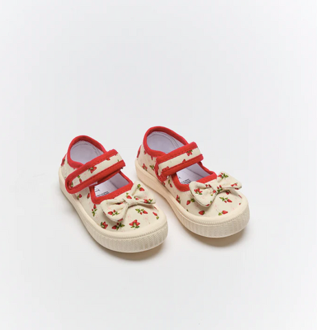 Walnut Shoes -Mary Jane Strawberries & Cream Bow Canvas Shoes