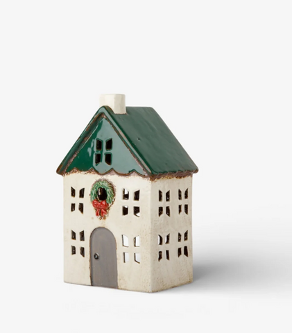 Christmas Tea Light House Green with Wreath Small (YA0086)