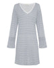 Blue & White Striped Linen Dress - V Neck