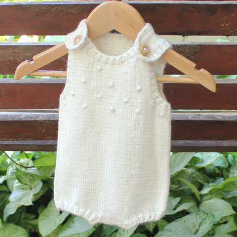 Hand Knitted Alpaca Baby Romper - Cream