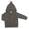 Pom Pom Hood Knit Jacket - Charcoal
